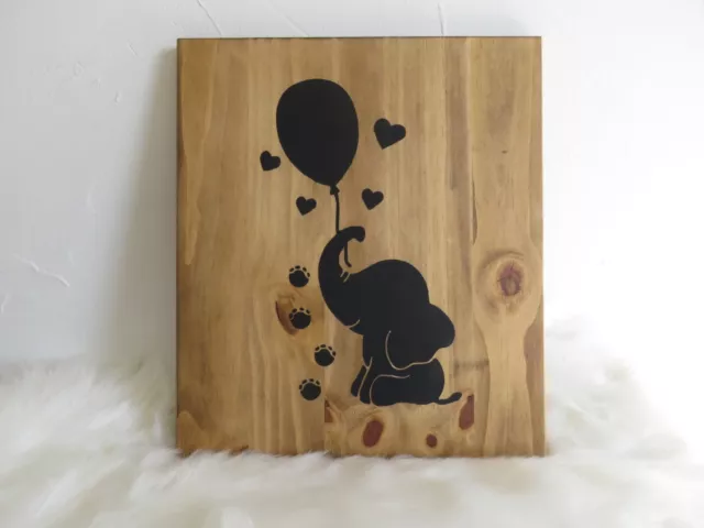 Tableau éléphant bois décoration bébé enfant rustique mignon cadeau