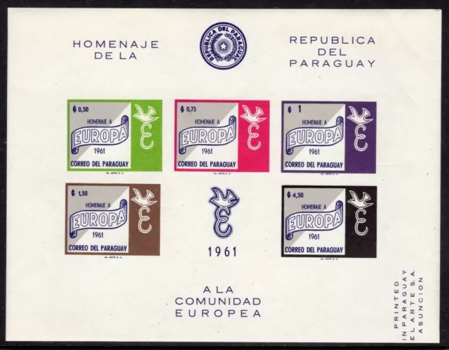 Paraguay Scott # 627a VF MNH 1961 Europa Tribute Imperforated Souvenir Sheet