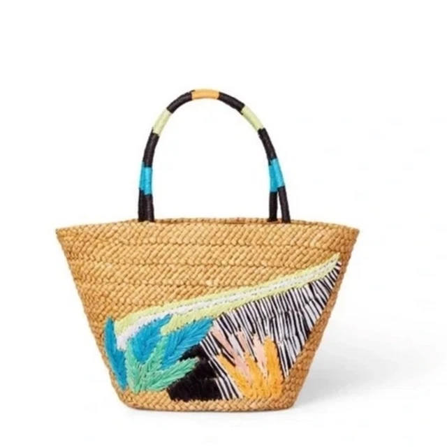 NWT Tabitha Brown x Target Abstract Botanical Woven Straw Tote Bag Purse