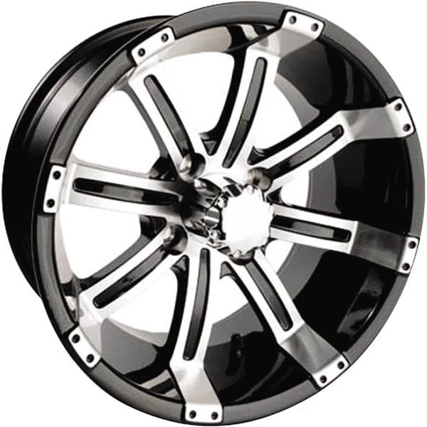 Black w/Machined 12x6, 4/4, 2+4 Ocelot E106 Golf Cart Wheel - E-106 12X6 MACH