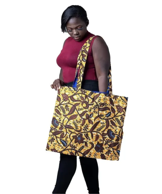 Handmade in Ghana African Ankara Fabric XL Reversible Tote Bags Reusable Shopper