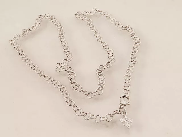 Judith Ripka 14K  Beautiful Sterling Silver Fleur De Lis Necklace 36"