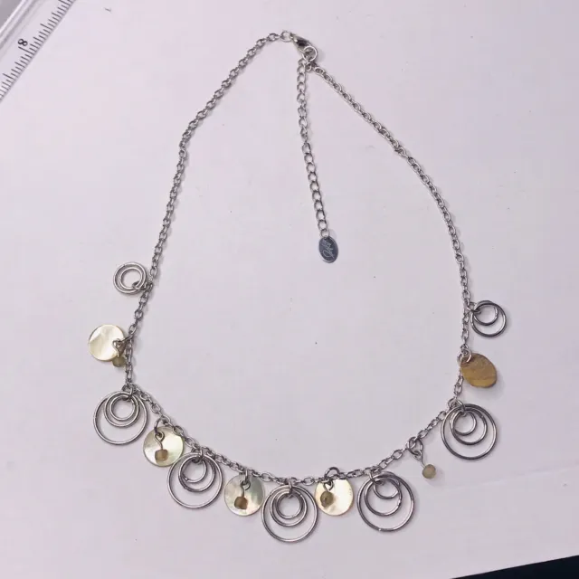 Anthropologie Bethany Necklace Bead Shell Circle Silver Tone Links Chain Signed