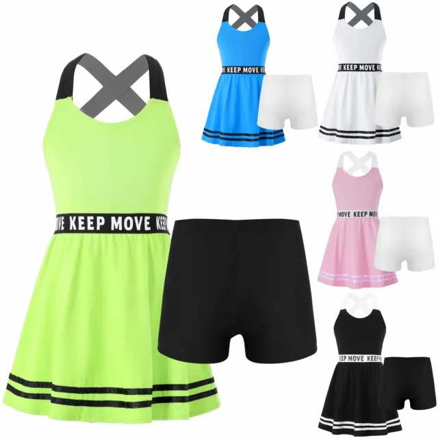 Kids Girls Sports Dress Cross Back Top Athletic Shorts Tennis Outfit Tracksuits