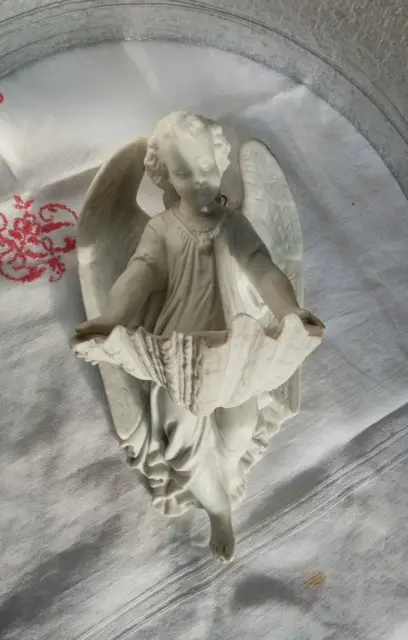 Rare Antique Large Benitier Angel Biscuit N°121 Stamp M & F Height 23Cm 3