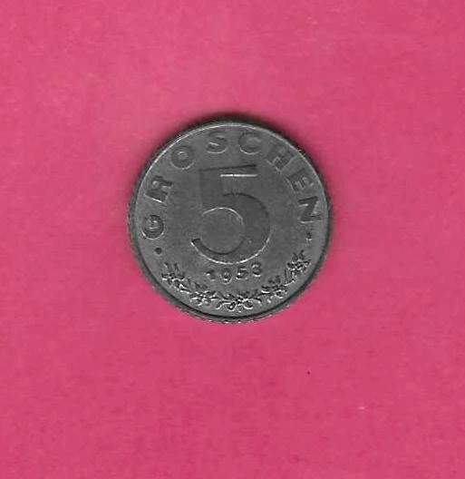 Austria Austrian Km2875 1953 Uncirculated-Unc Old Vintage Zinc 5 Groschen Coin