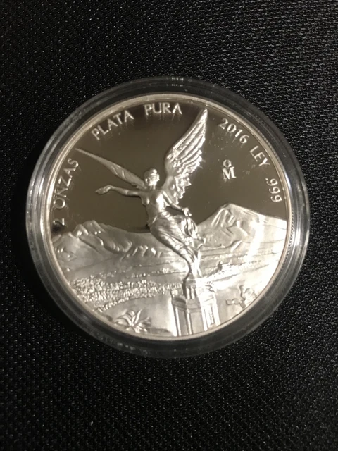 2016 Proof Mexican Libertad  2  Oz. Fine Silver Coin  999 Low Mintage In Capsule