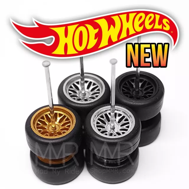 Hot Wheels BBS LM v3 20 SPOKE Real Riders Wheels Rims Tires Set for 1/64 Scale