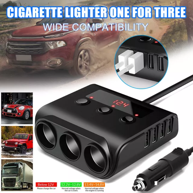 12v 3 Way Car Cigarette Lighter Socket In Car Charger Adapter Splitter USB  Port