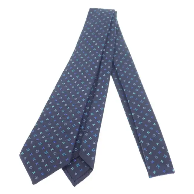 Louis Vuitton Cravat Monogram Embraced Necktie M78013 100% Silk Navy Full Used