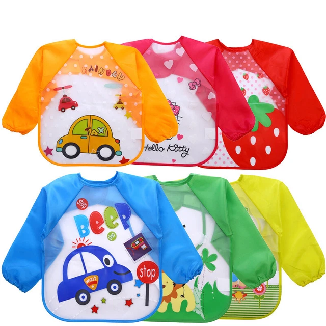 Delantal repelente de aceite impermeable para niños con humo de bebé de manga larga