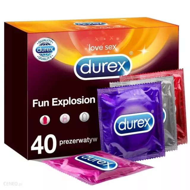 Durex Fun Explosion Kondome 40 Stück in 4 Sorten Kondome Mix in Box - 40 Stück