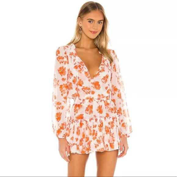 Misa Los Angeles Lorena Mini Dress Size L Orange Floral