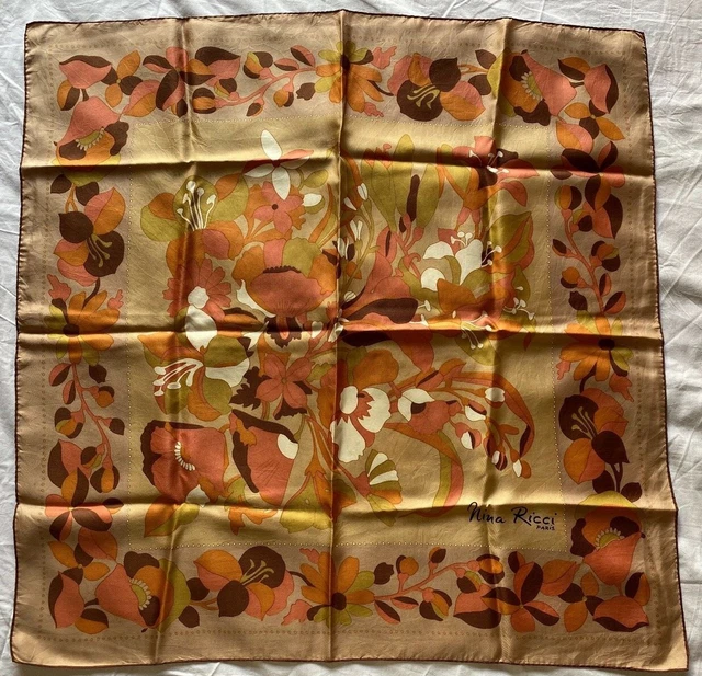 Foulard En Soie Mademoiselle RICCI Paris Vintage - 80x80 Cm, Motif Floral Bleu, Occasion