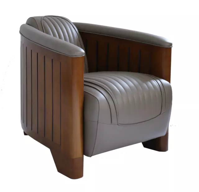 Fauteuil Club Modele Canoe Cuir Gris Taupe  Style Marine  Anne De Bejarry