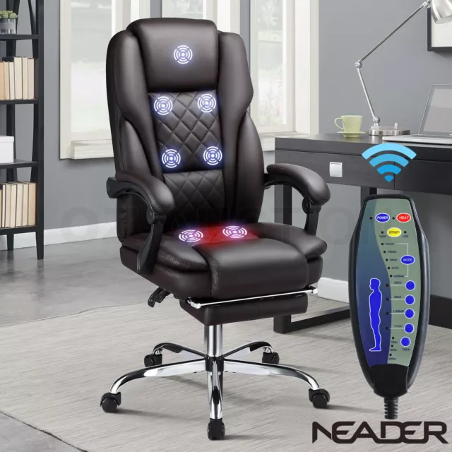 Office Chair Heated Massage Executive Computer Desk PU Leather Work Seat Comfort
