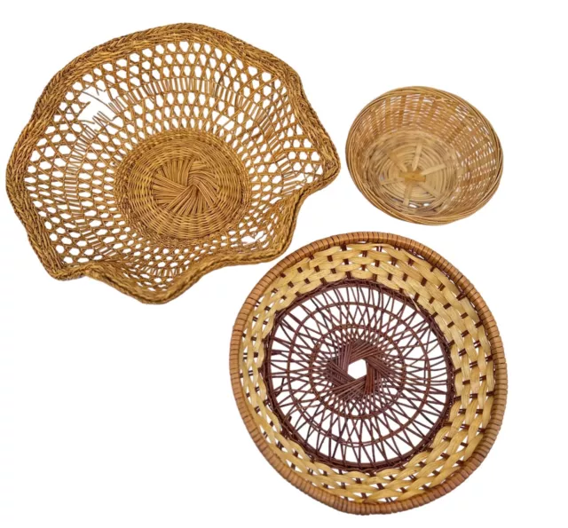 Japanese Bamboo Basket Ikebana Tea Ceremony Flower Antique Lot of 3