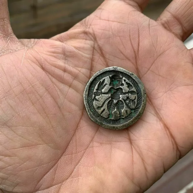 Antique or old bell metal jewelry stamp die seal Hindu God pattern, miniature.