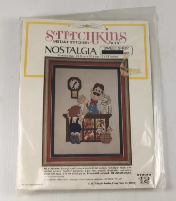 Vintage 1977 Stitchkins Nostalgia Sweet Shop Crewel Embroidery Kit Sealed