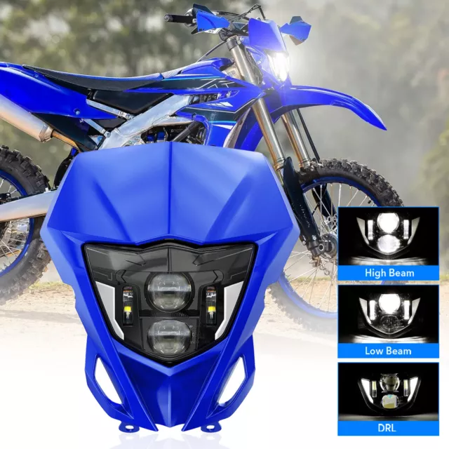 LED Headlight DRL Hi/Lo Beam + Blue Fairing For Yamaha WR450F WR250F 2013-2023