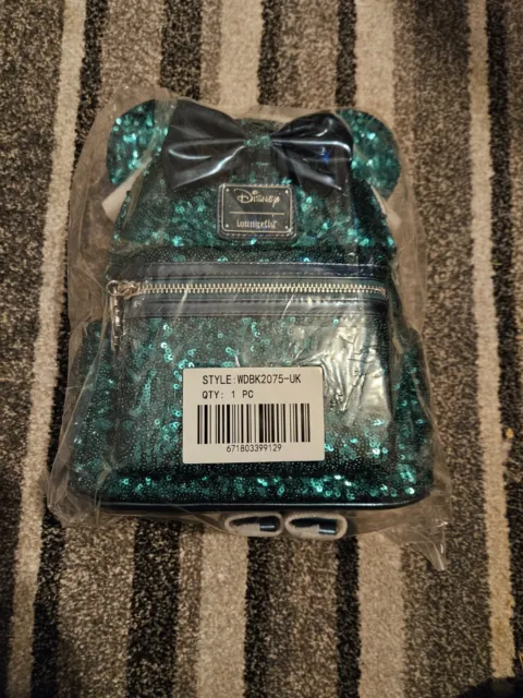 Loungefly Disney Minnie Mouse Emerald Green Sequin Mini Backpack BNWT