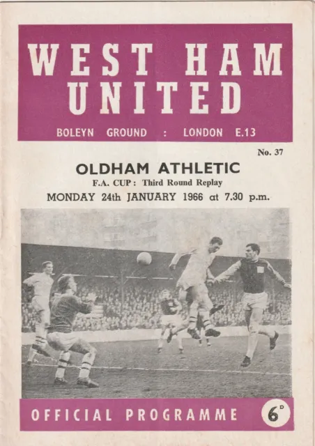 West Ham United v Oldham Athletic, 24 January 1966, FA Cup 3rd Round Replay