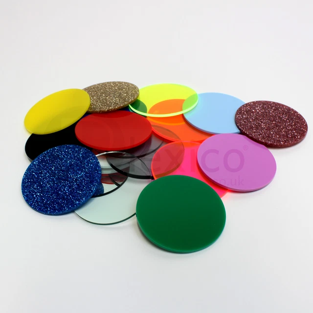 thumbnail image 2 of Fluorescent Acrylic Discs – 5 Colors: Blue, Orange, Yellow, Green, Red – 3mm Perspex Circles 2 of 4