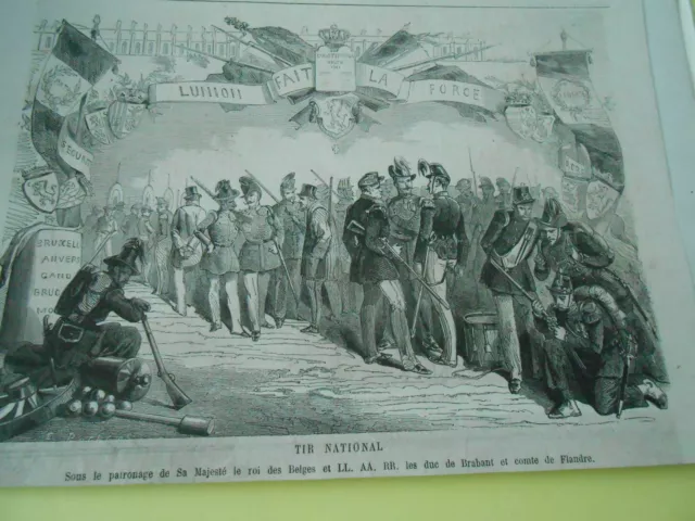 Gravure 19èm - Tir national sous le patronage du Roi des Belge