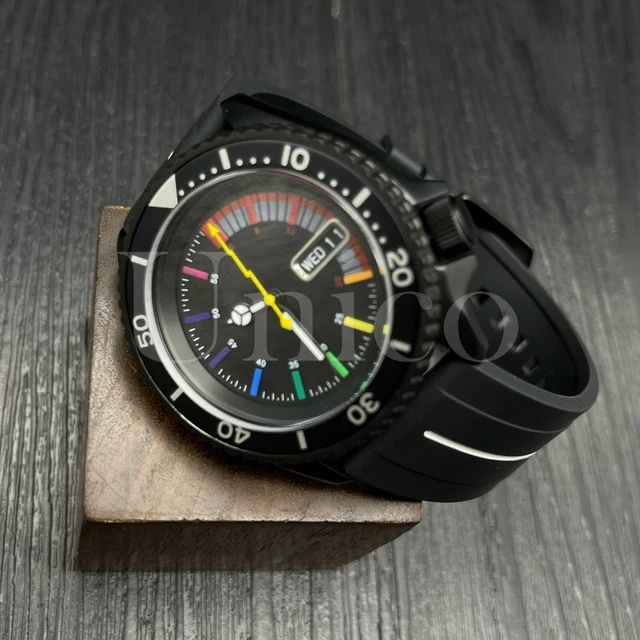 Custom Made Mods Watch SKX Style NH36 Auto Movement BLK/SL C Rainbow Hours BK/WT