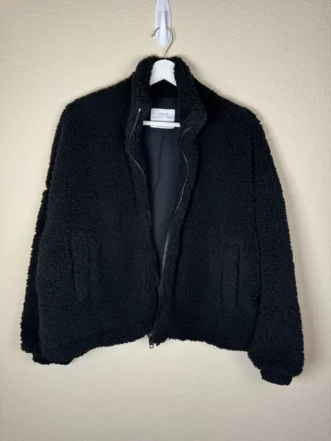Urban Outfitters Women's Fleece Teddy Coat Jacket Fuzzy Black Soft Sherpa Sz S