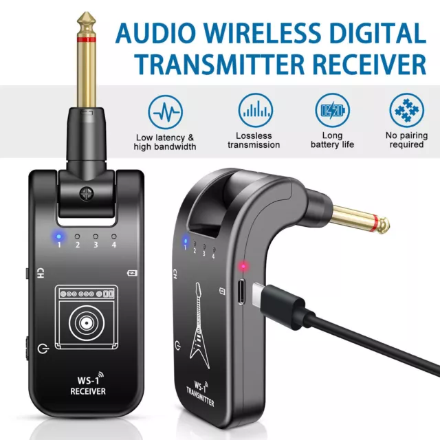 2.4GHz Wireless Guitar Transmitter Receiver System Rechargeable Audio SW-1