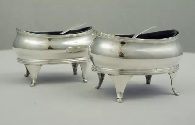 Pair Georgian Sterling Silver Salts + Spoons, Solomon Hougham, London 1812, 88mm