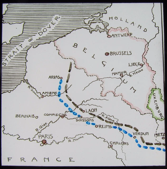 Glass Magic Lantern Slide WAR MAP POSITION AFTER THE BATTLE OF THE AISNE WW1