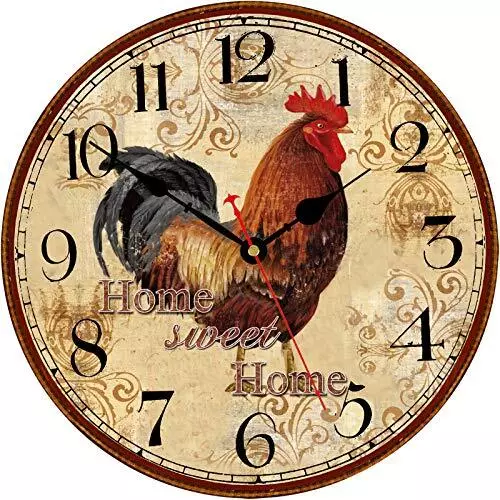 Farmhouse Rooster Wall Clock Battery Operated Silent Arabic Numerals Clock Co