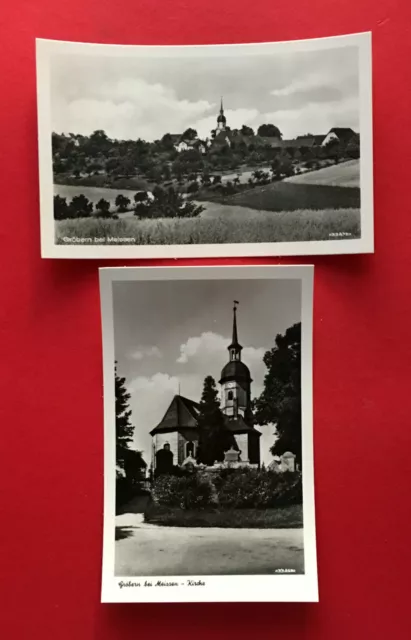 2 x Foto AK GRÖBERN bei Meissen um 1953 Ortsansicht mit Kirche  ( 58248