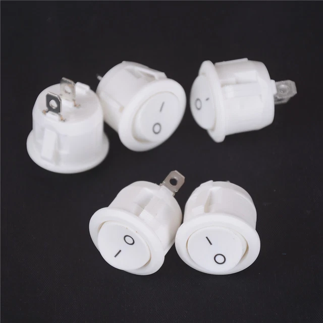 5Pcs Mini Round White 2Pin Terminal SPST ON-OFF Rocker Switch Snap-in 20mm 12 FY