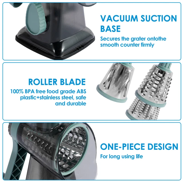 ROTARY CHEESE GRATER with Handle Efficient Cheese Shredder Slicer with