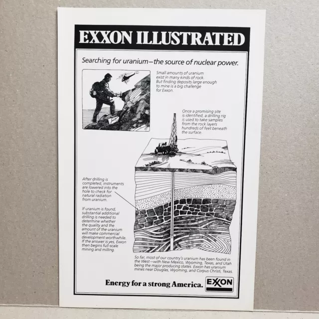 1978 Exxon Illustrated Oil Drilling Print Ad Searching for Uranium