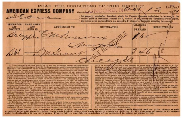 American Express Company Freight Forwarding Concord N.H. Letterhead Receipt 1904