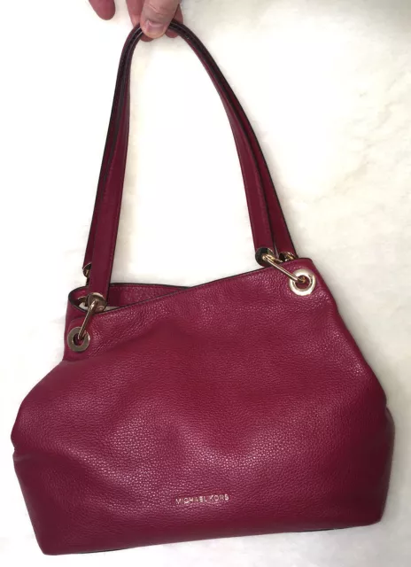 Michael Kors Raven Large Shoulder Tote Bag Leather  Burgundy