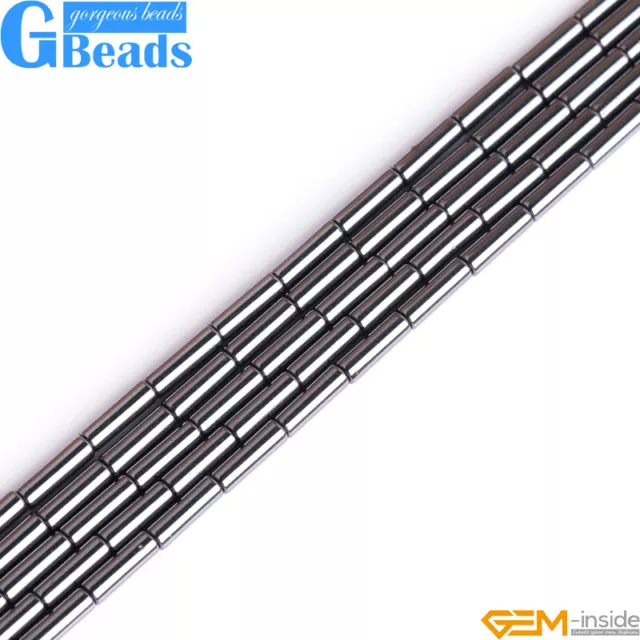 Black Hematite Gemstone Column Tube Beads For Jewelry Making Free Shipping 15"