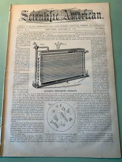 1860 SCIENTIFIC AMERICAN Magazine: January 21st Issue - Beer Cooling Apparatus !