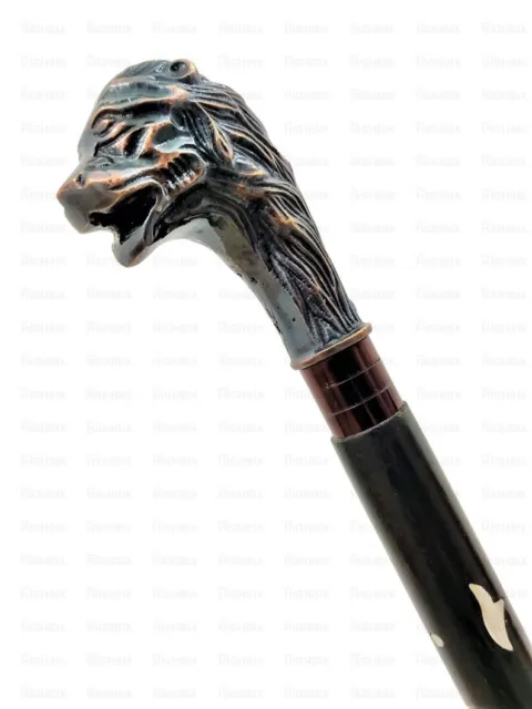 Vintage Animal Head Black Antique Walking Cane Stick 3 Fold Hand Made Designer