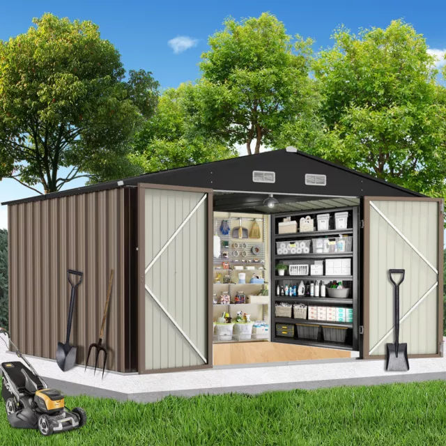 Garvee 8'x8'/8'x10'/10'x12' Outdoor Metal Storage Shed for Garden Tools Lockable