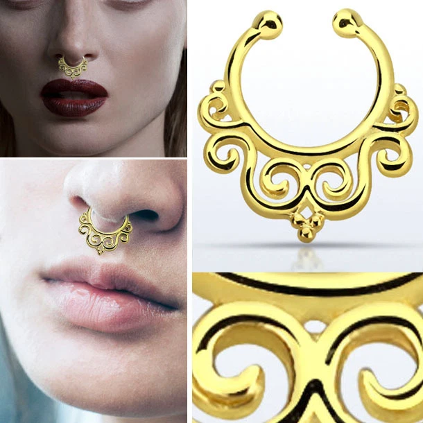 18G Vintage Curl Fake Septum Clicker Non Piercing Nose Clip Hang Cheater Jewelry