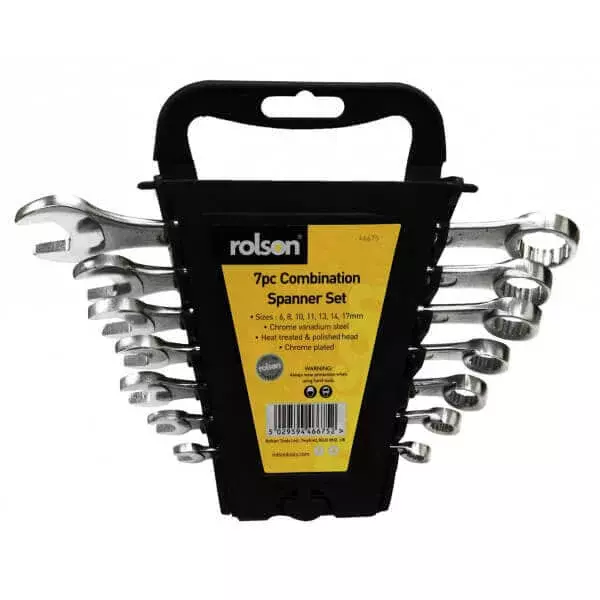 Rolson 7pc Metric Combination Spanner Set 6,8,10,11,13,14,17mm Chrome Vanadium