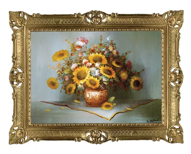 Stupendo Quadro 70x90 CM - G.Dubonnet Vaso Con Girasole Antico Repro