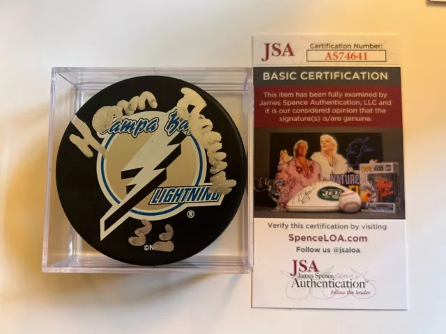 Manon Rheaume Signed Tampa Bay Lighting Hockey Puck JSA Cert