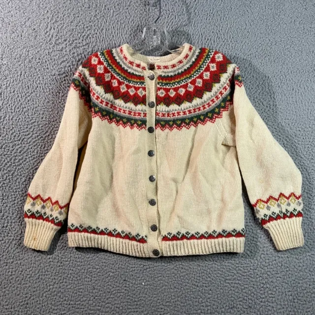 Vintage Hilda Sweater Cardigan Knit Wool Womens Medium Cream Norway Jumper Oslo