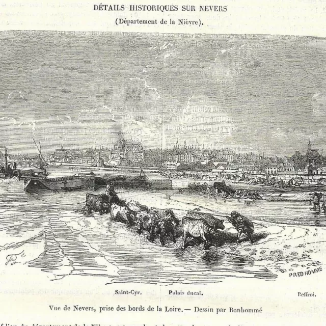 La Nièvre - view of Nevers taken from the edge of the Loire - - press article 1848